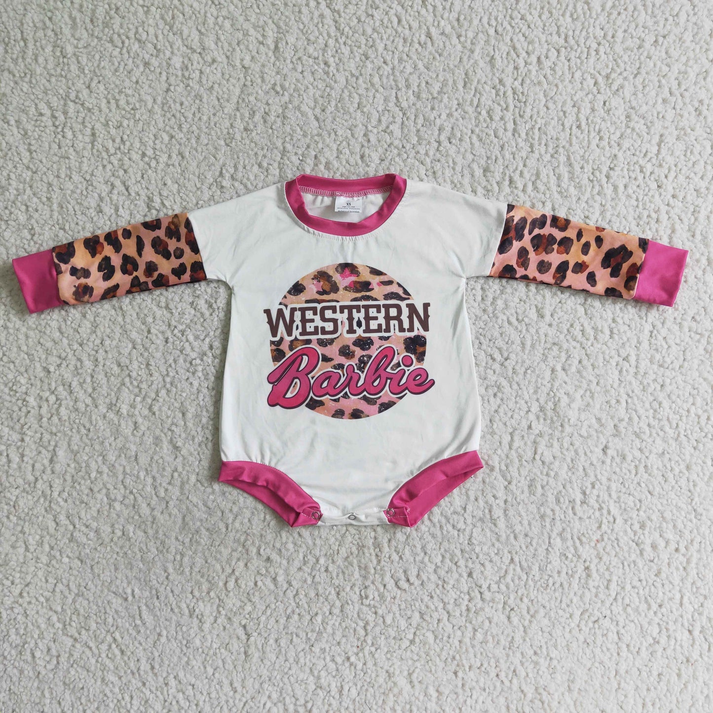 LR0033 Baby Girls Westetn Leopard Long Sleeve Romper $5.5
