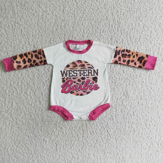 LR0033 Baby Girls Westetn Leopard Long Sleeve Romper $5.5