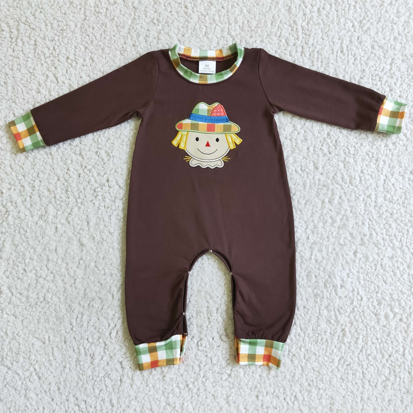 LR0034 Baby Boys Embroidery  Scarecrow Romper