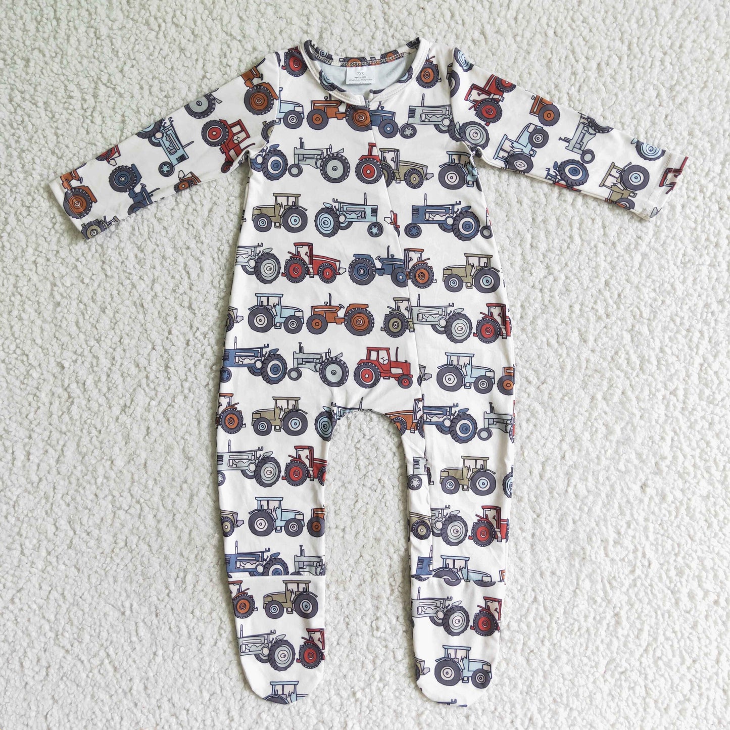 Newborn Baby Tractor Long Sleeve Romper With Zipper