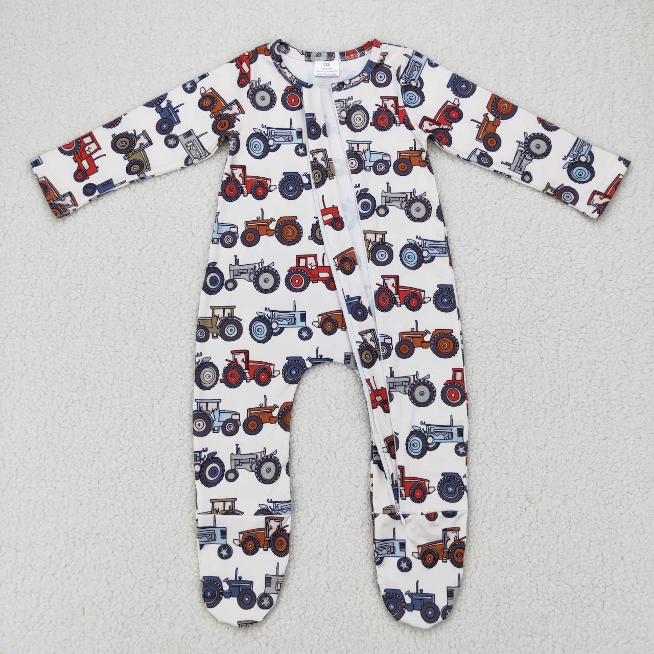 Newborn Baby Tractor Long Sleeve Romper With Zipper