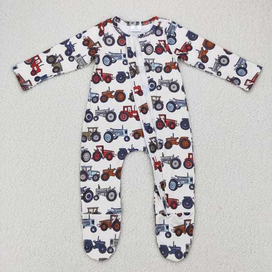 Newborn Baby Tractor Long Sleeve Romper With Zipper