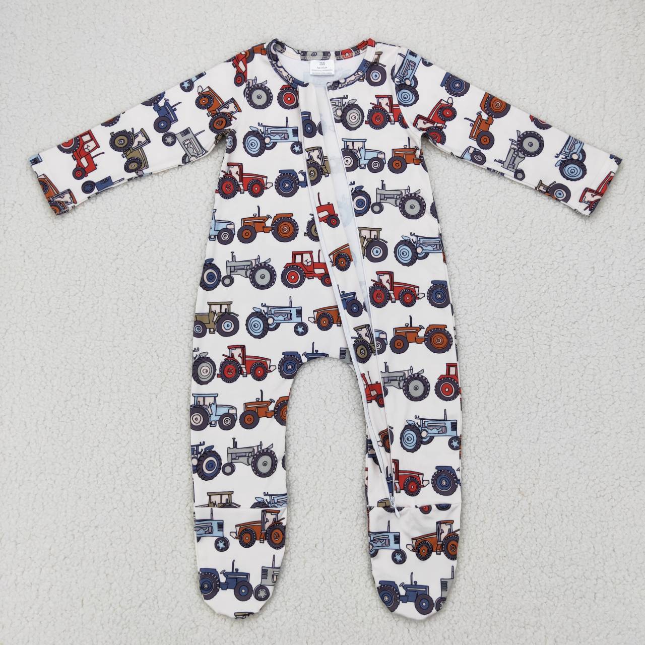 Sibling Baby   Boys  Farm  Long Sleeve Footie Zip Rompers