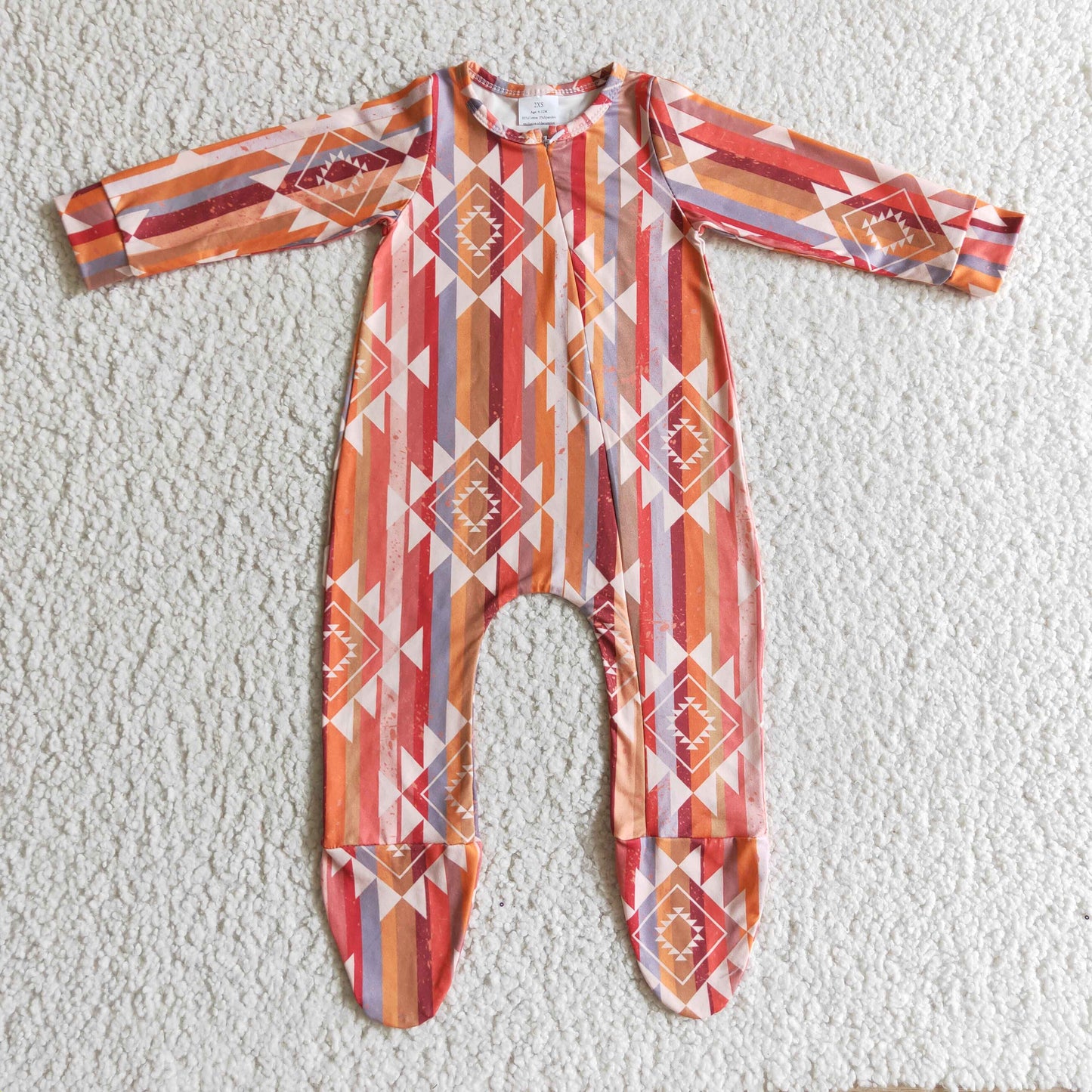 Stripe aztec baby western footed zip coverall ON Sale