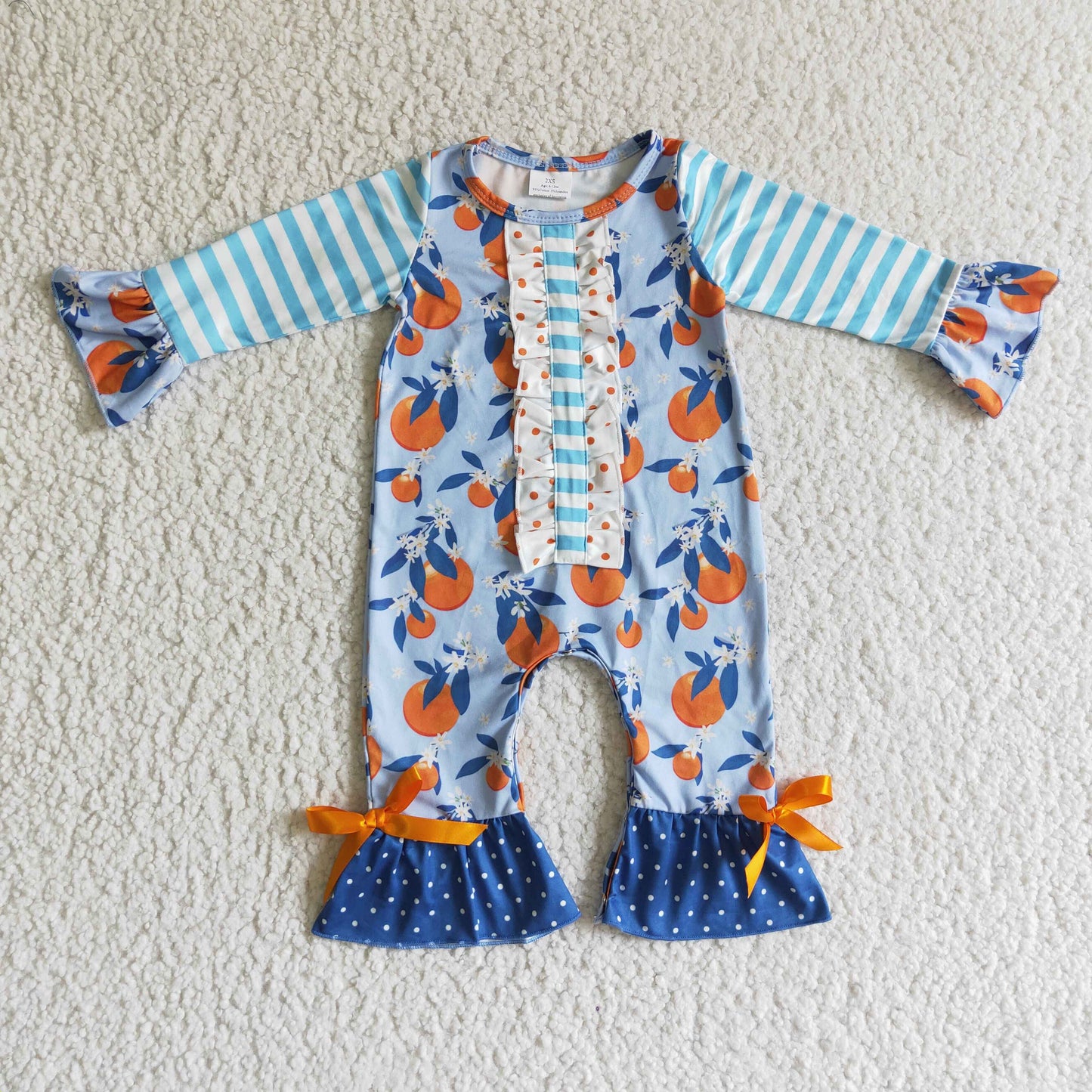 LR0172  Baby Girls Orange Long Sleeve Romper $5.5