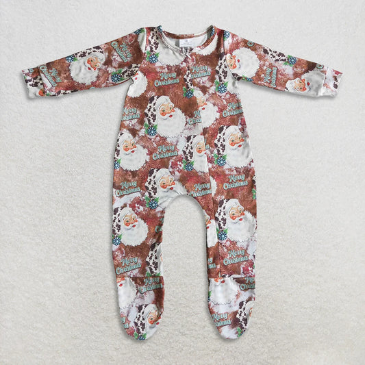 Merry Christmas Western Santa Sibling Girls Bell Bottom Pants Set /Zipper Romper