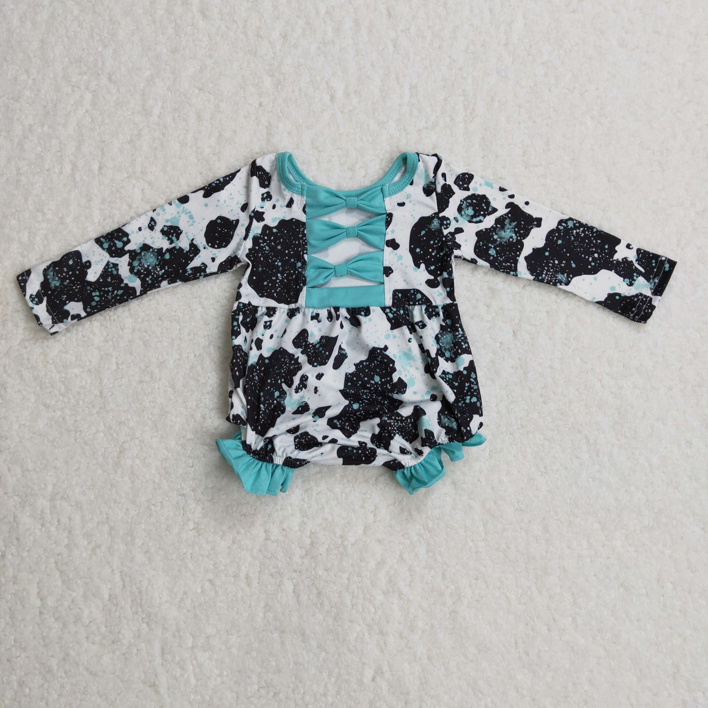 Newborn Baby Girls Cow Print Long Sleeve Bubble Romper