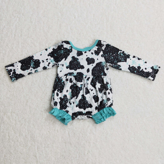 Newborn Baby Girls Cow Print Long Sleeve Bubble Romper