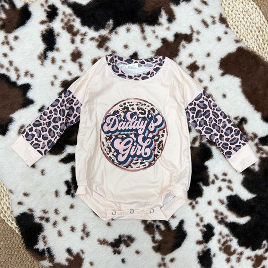 LR0221 Daddy's girl leoaprd long sleeve bubble romper