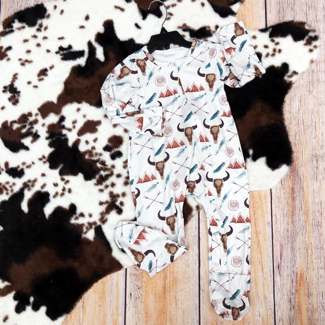 Baby Boys Western Cow Long Sleeve Zip Footed Romper