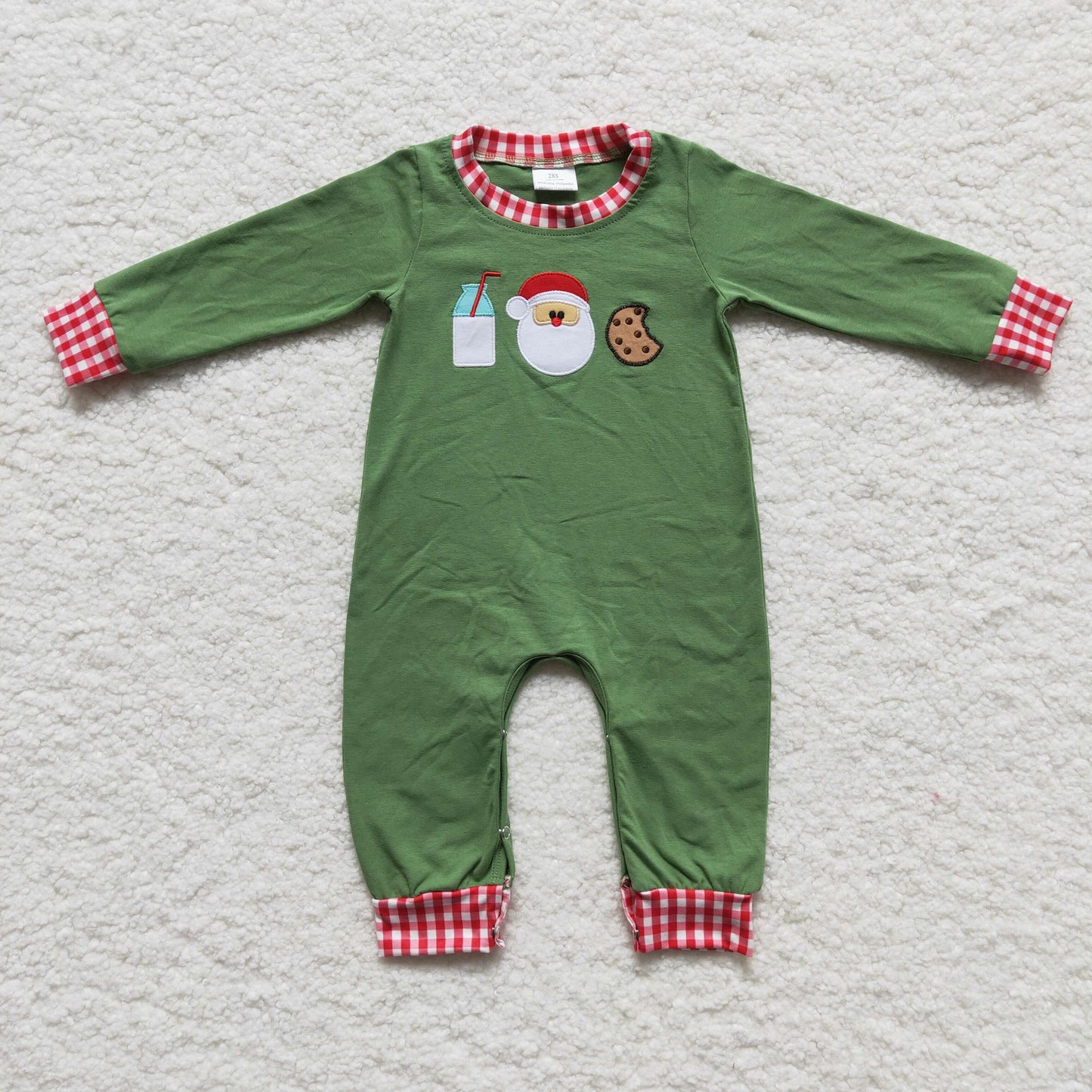 Baby Sibling Christmas Embroidery Milk Santa Cookie Outfit and Romper