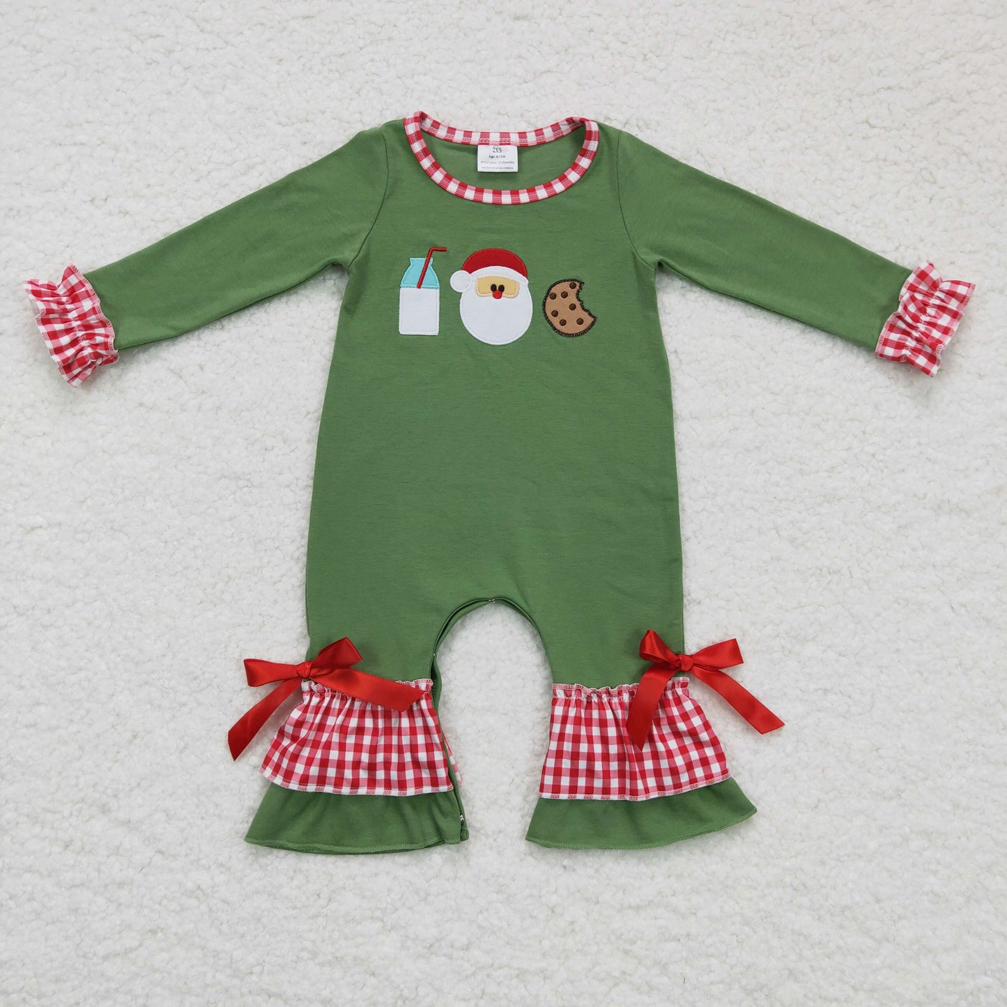 Baby Sibling Christmas Embroidery Milk Santa Cookie Outfit and Romper