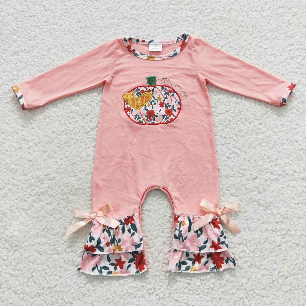 Baby Girls Sibling Sister Floral Pumpkin Pink Outfit +Romper