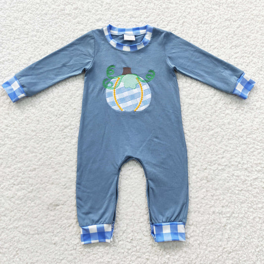 Baby Boys Blue Pumpkin Long Sleeve Romper