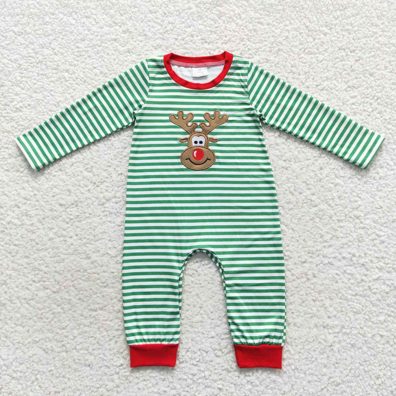 Baby Boys Girls  Sibling Christmas  Deer Green Striped Clothes