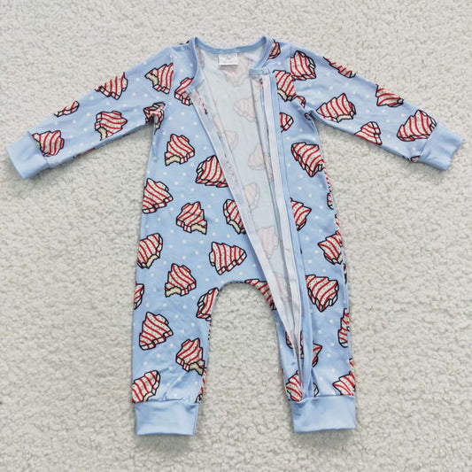 LR0345 Baby Boys Christmas Tree Cake Zip Romper