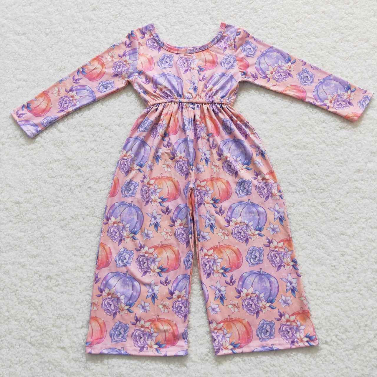 LR0382 Baby Girls Floral Pumpkin Jumpsuit