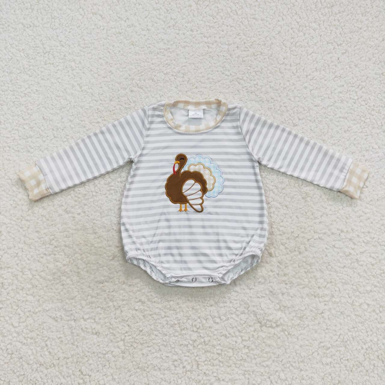 LR0427 Thankgiving Baby Boys Turkey Long Sleeve Romper