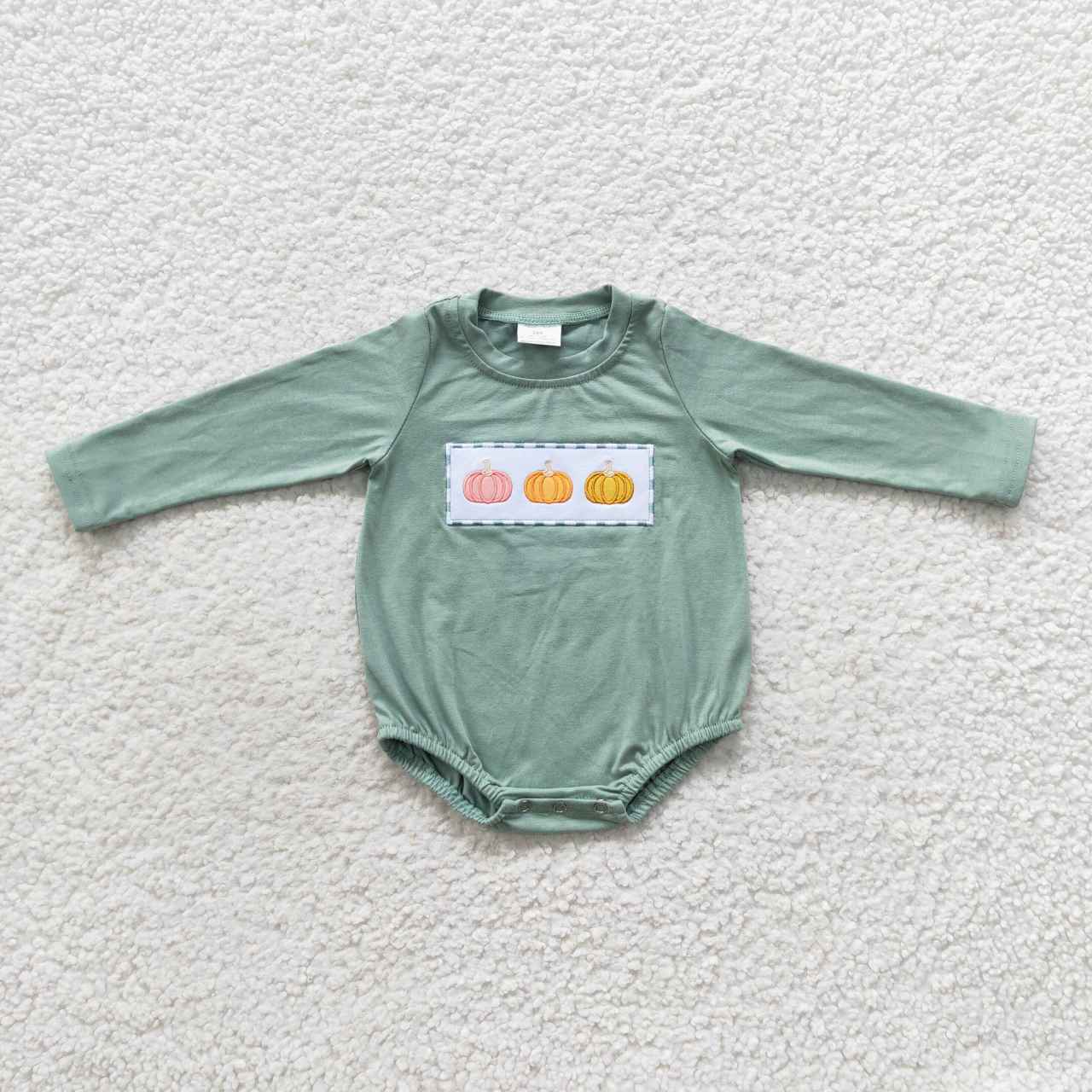 USA Shop Baby Boys Green Long Sleeves Embroidery Pumpkin Romper
