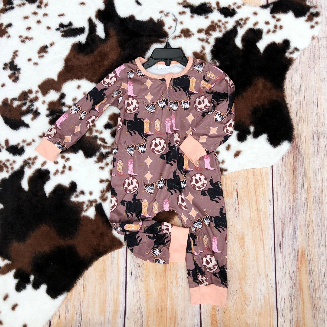 Western Baby Cowgirl Long Sleeve Zippy Romper