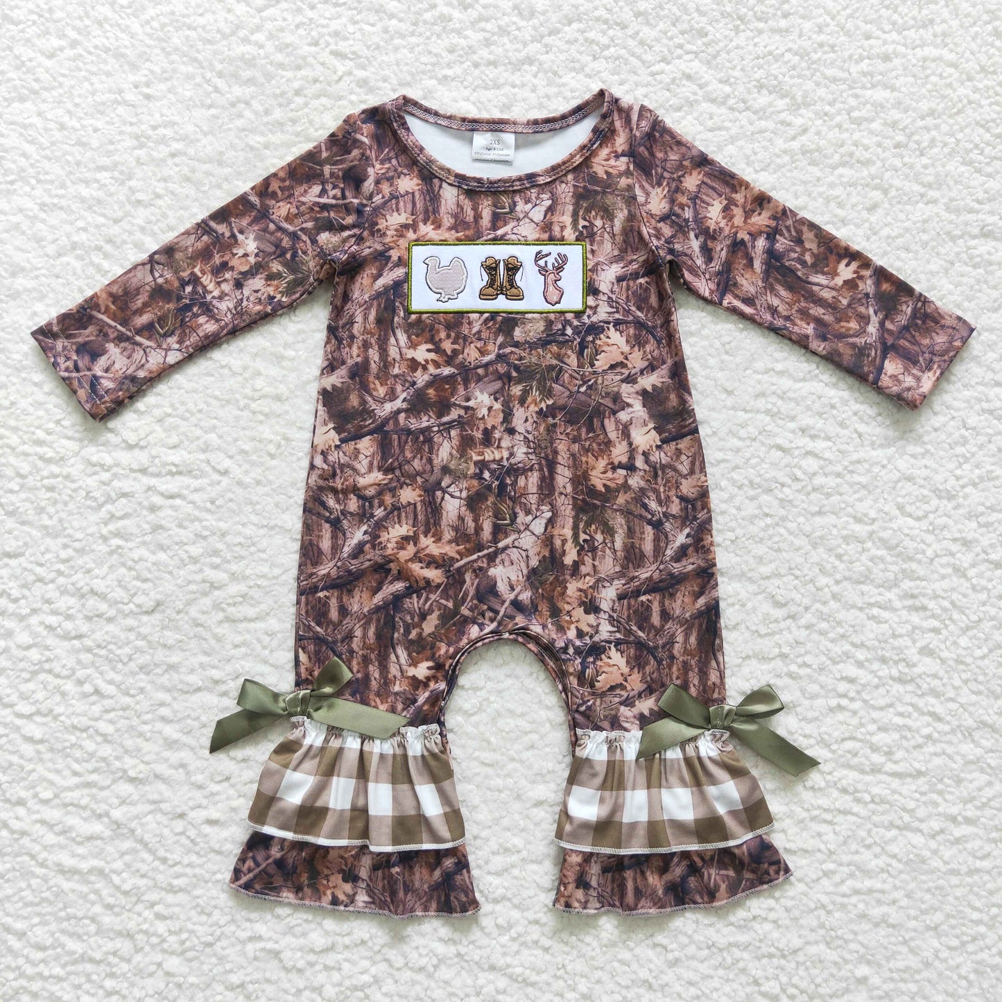 LR0526 Thanksgiving Hunnting Camo Baby Girls Romper