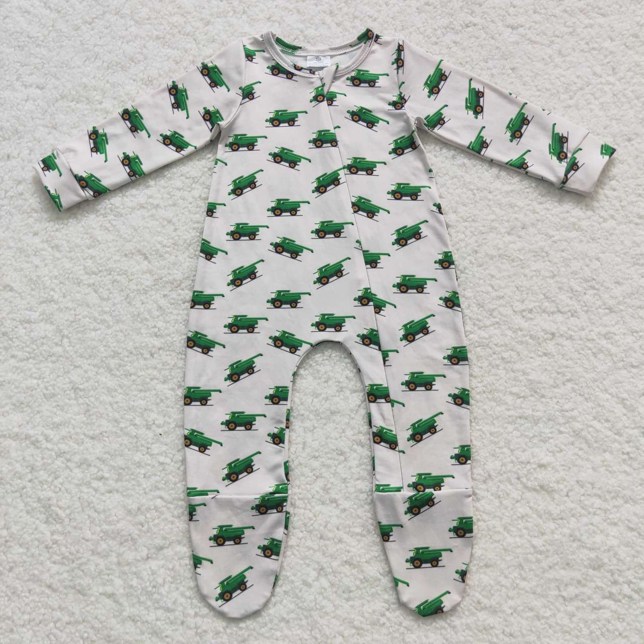 Sibling Baby   Boys  Farm  Long Sleeve Footie Zip Rompers