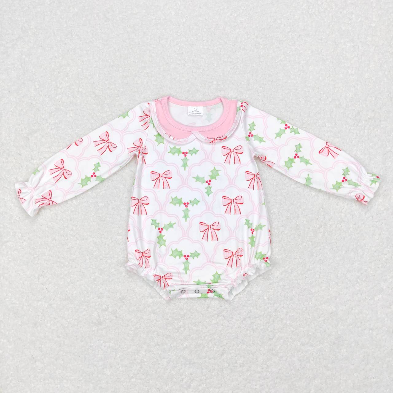 Baby Girls Sibling Christmas Holly Pink Bow Clothing