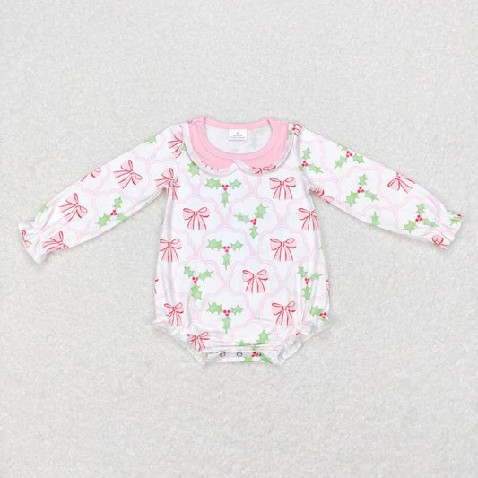 LR0577 USA Shop Baby Girls Christmas Bow Long Sleeve Romper