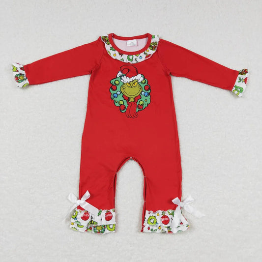 LR0578 USA Shop Baby Sibling Christmas Green Face Outfit and Romper