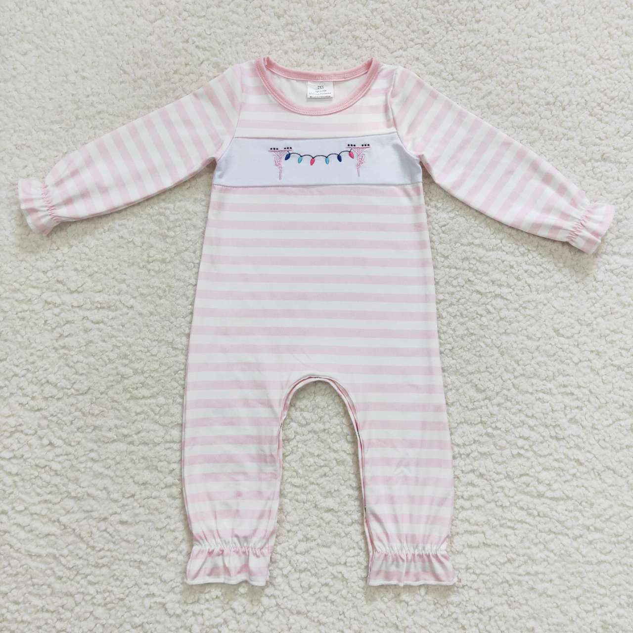 Christmas Light Blue and Pink Striped Sbiling Outfit Romper