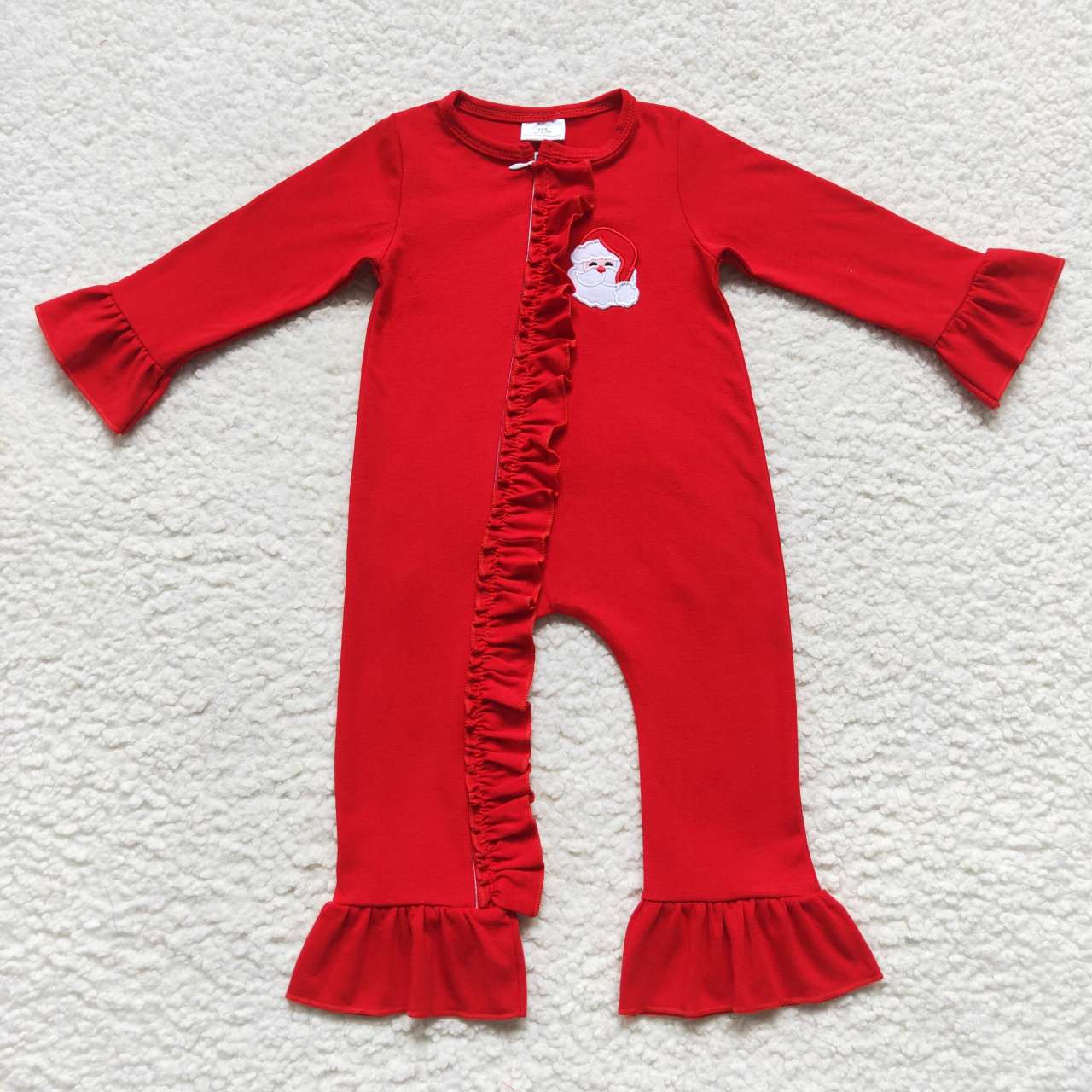 LR0599 Baby Girls  Santa Christmas Red Ruffle Rompers