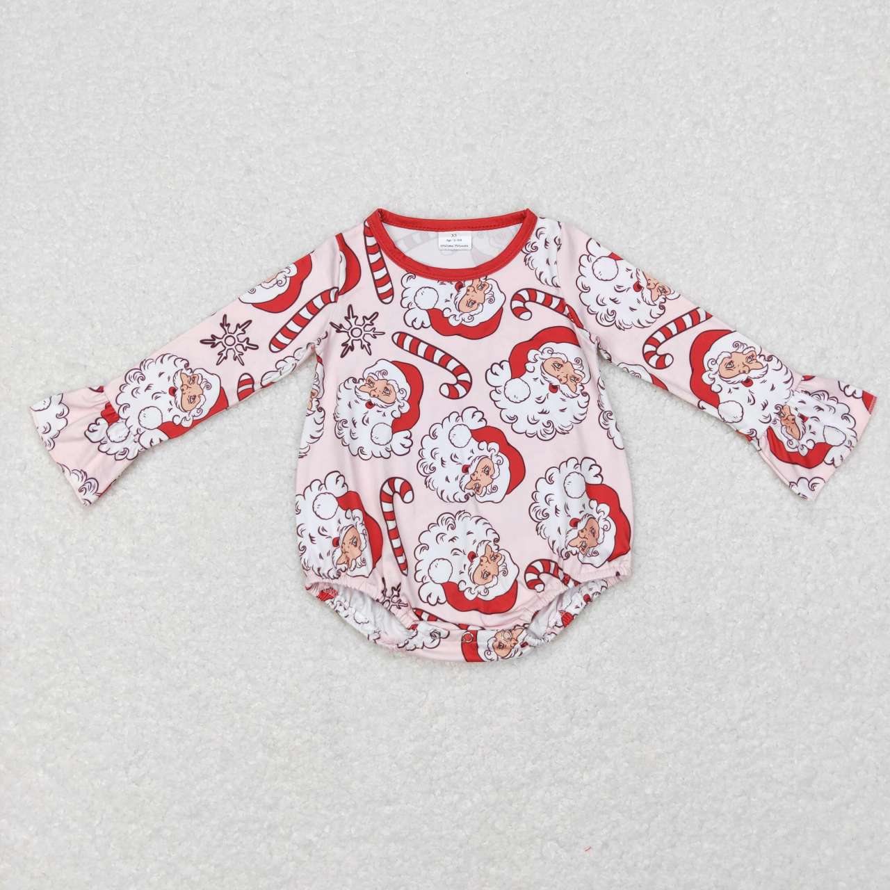 Newborn Baby Girls Christmas Santa Candy Cane Long Sleeve Romper