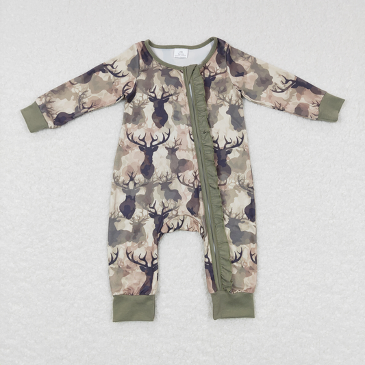USA Shop Baby Girls hunting Deer Long Sleeve Zip Romper