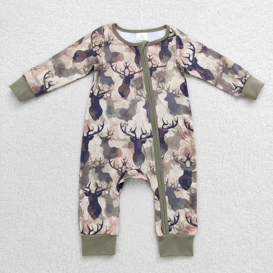 LR0662 USA Shop Baby Boys Deer Long Sleeve Zip Romper
