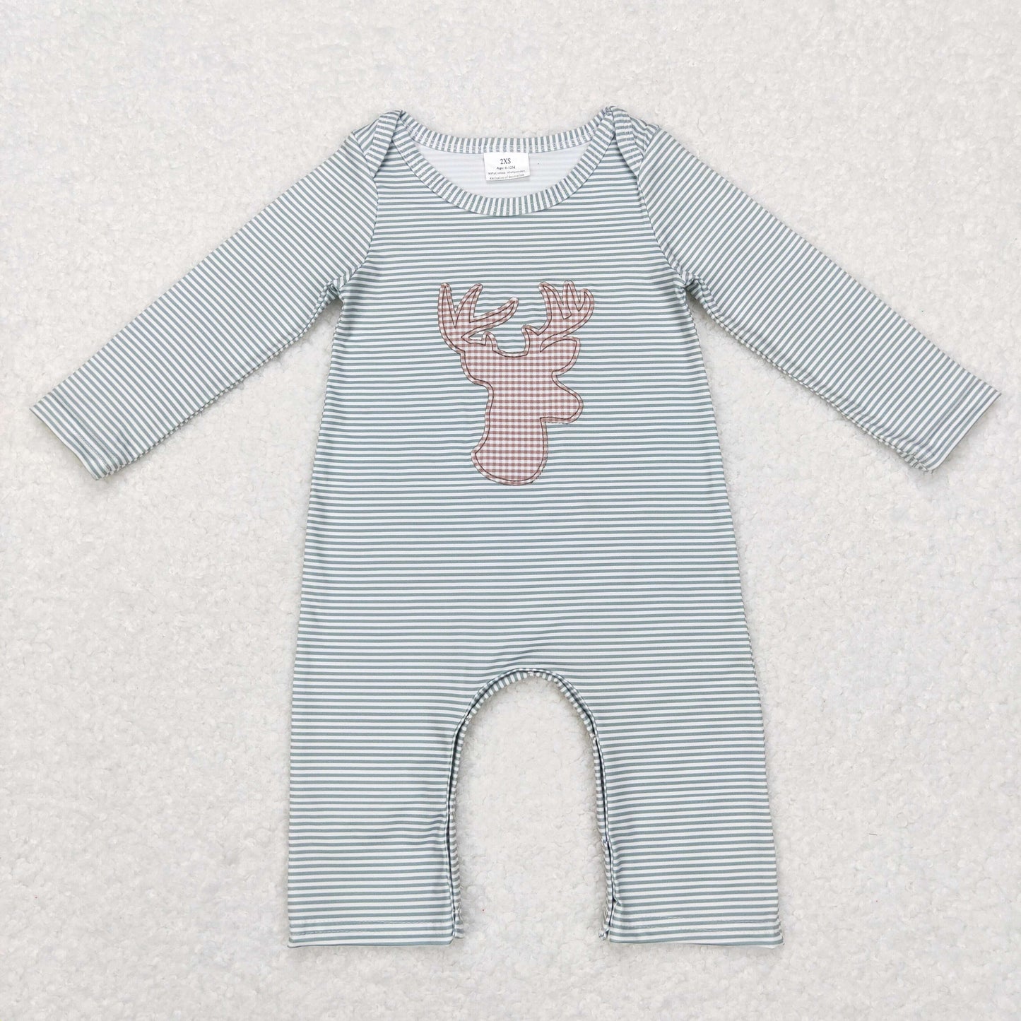 Baby Boys Deer Green Striped Long Sleeve Romper