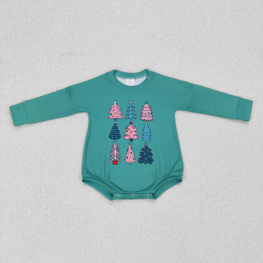 Baby Girls Christmas Tree Long Sleeve Green Romper