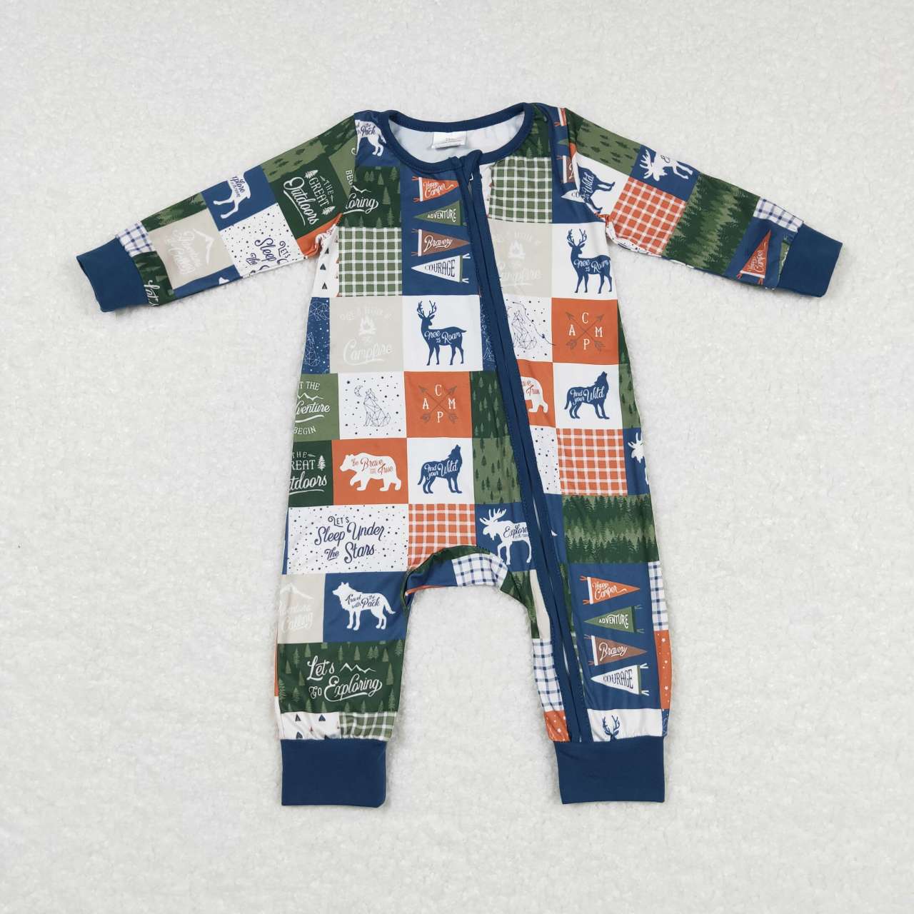 Baby Boys Sibling Hunting Camo Long Sleeve Zipper Romper