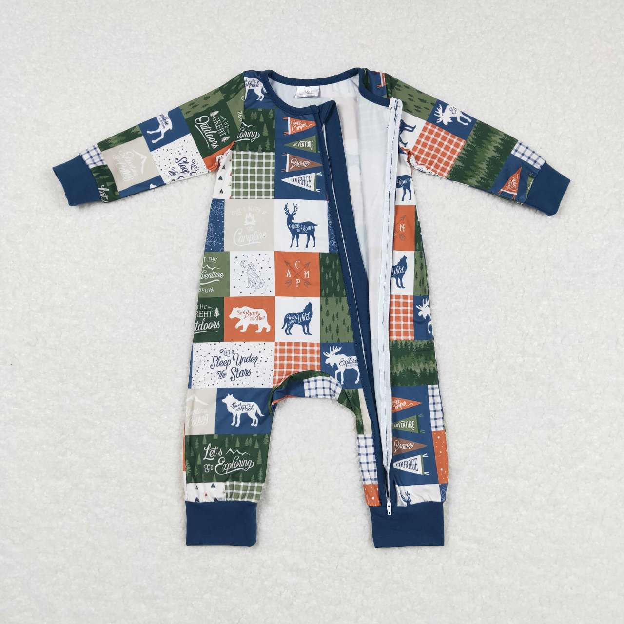 Baby Boys Sibling Hunting Camo Long Sleeve Zipper Romper