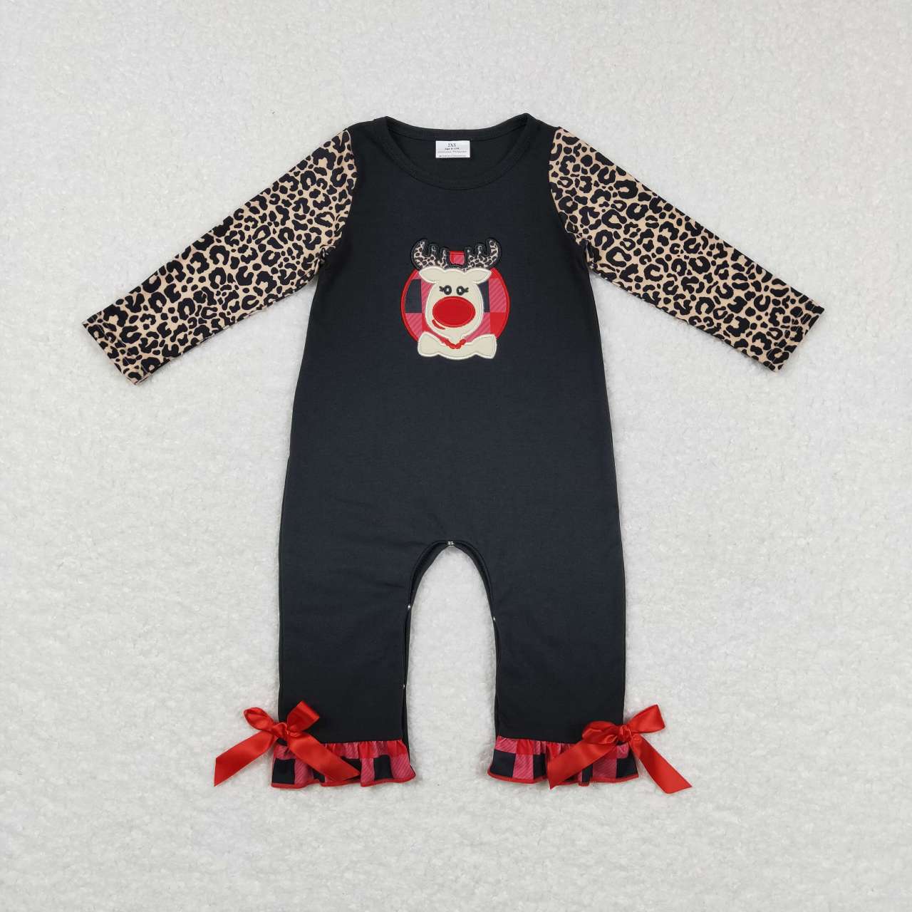 Kids Girls Christmas Reindeer Dress Matching Romper