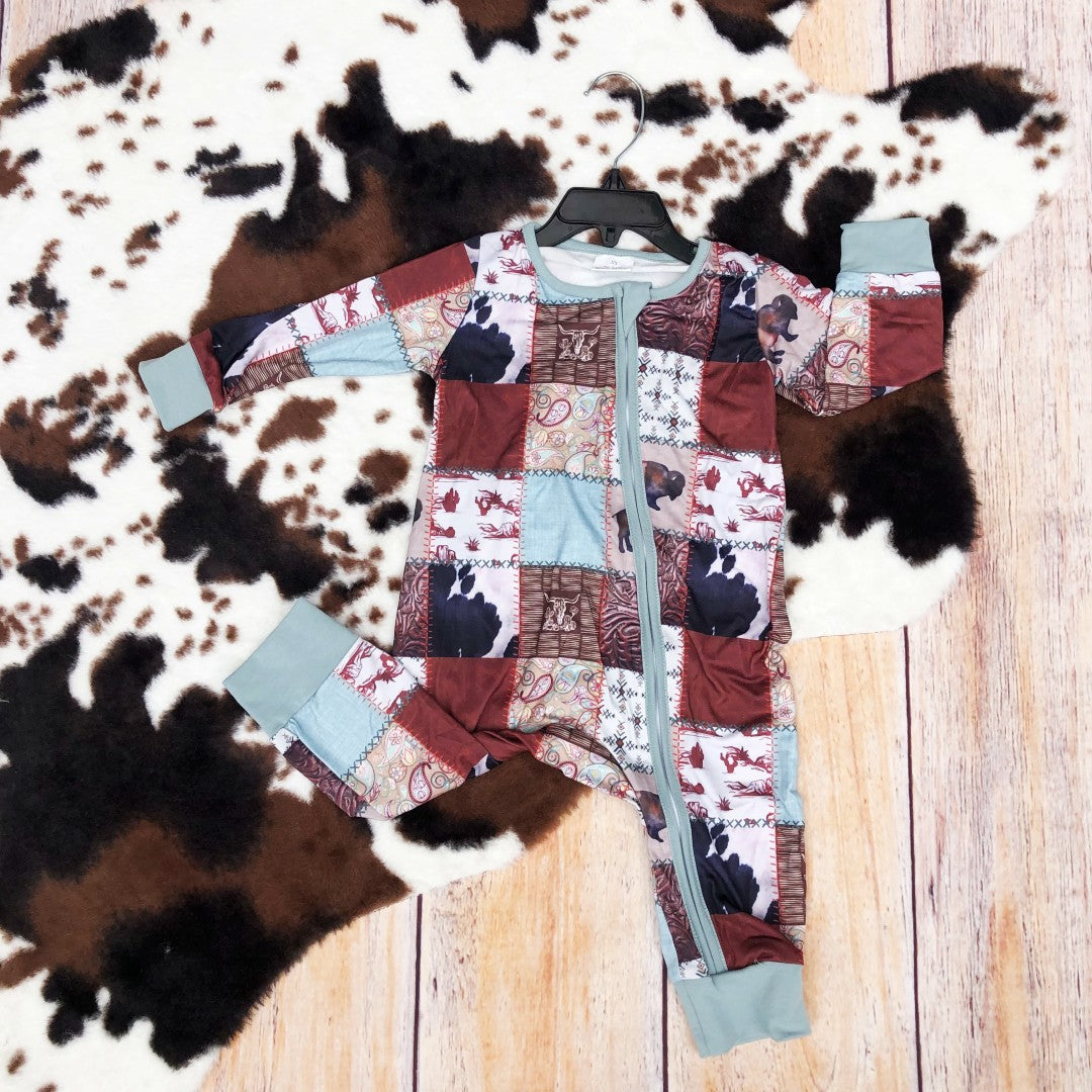 Baby Boys Western Buffalo Patch Zippy Romper