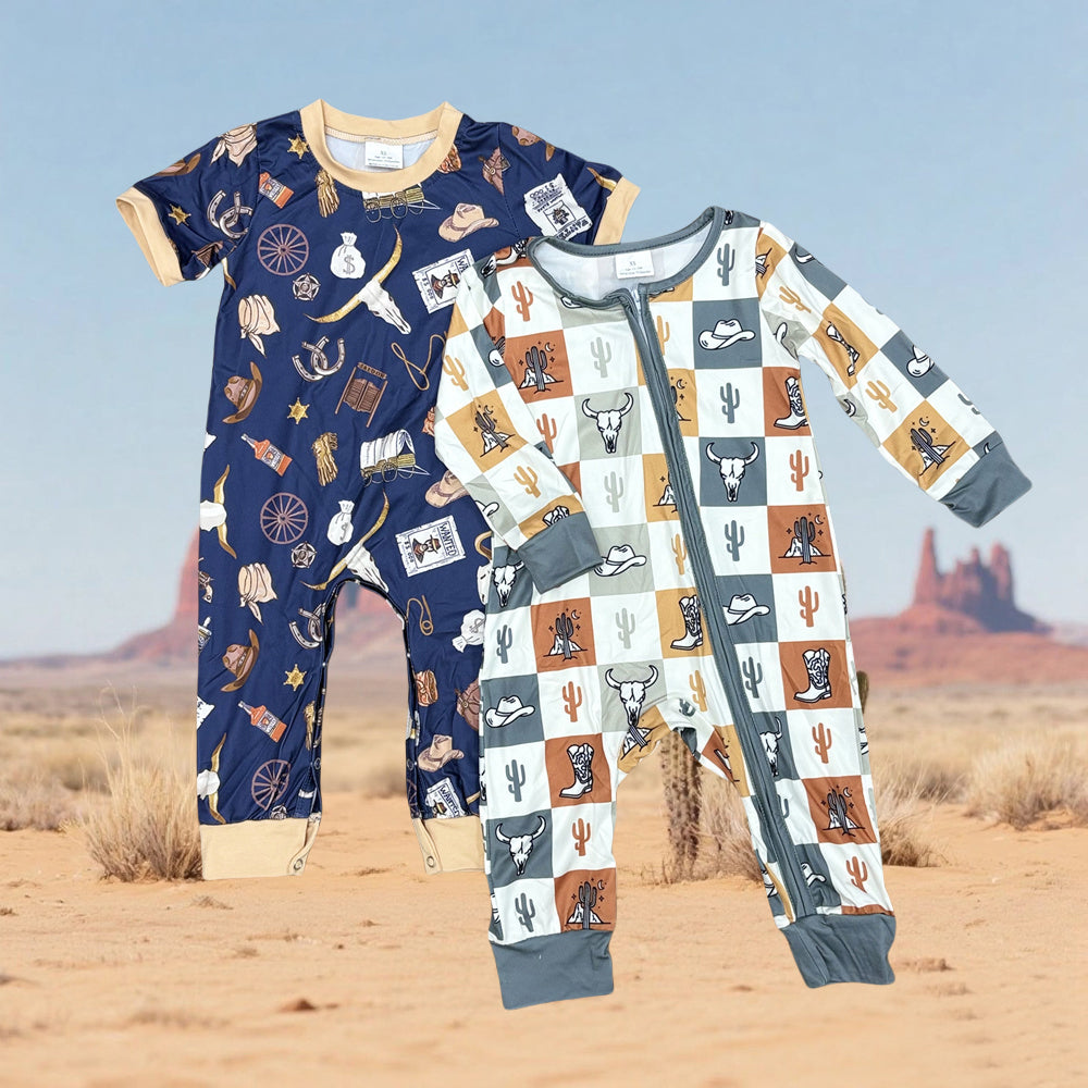 Little Cowboys Baby Western Rodeo Howdy Long Sleeve Zippy Romper One-piece