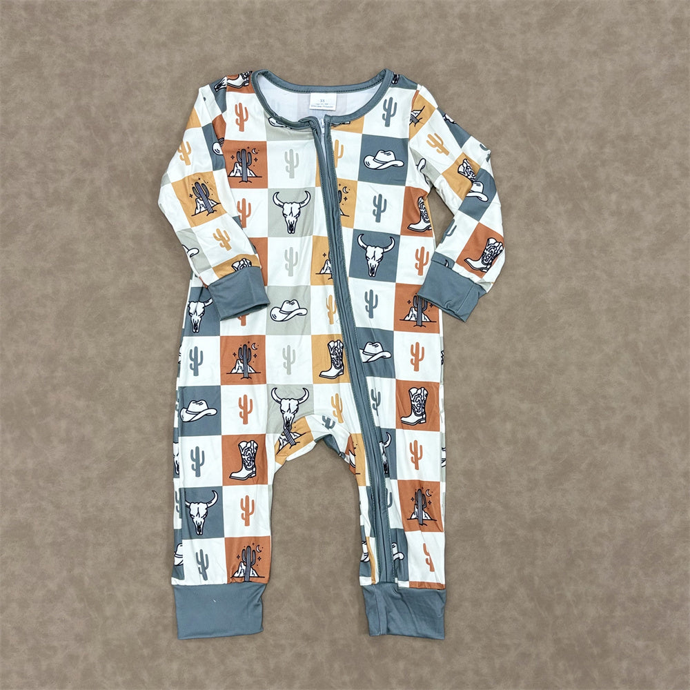 Little Cowboys Baby Western Rodeo Howdy Long Sleeve Zippy Romper One-piece