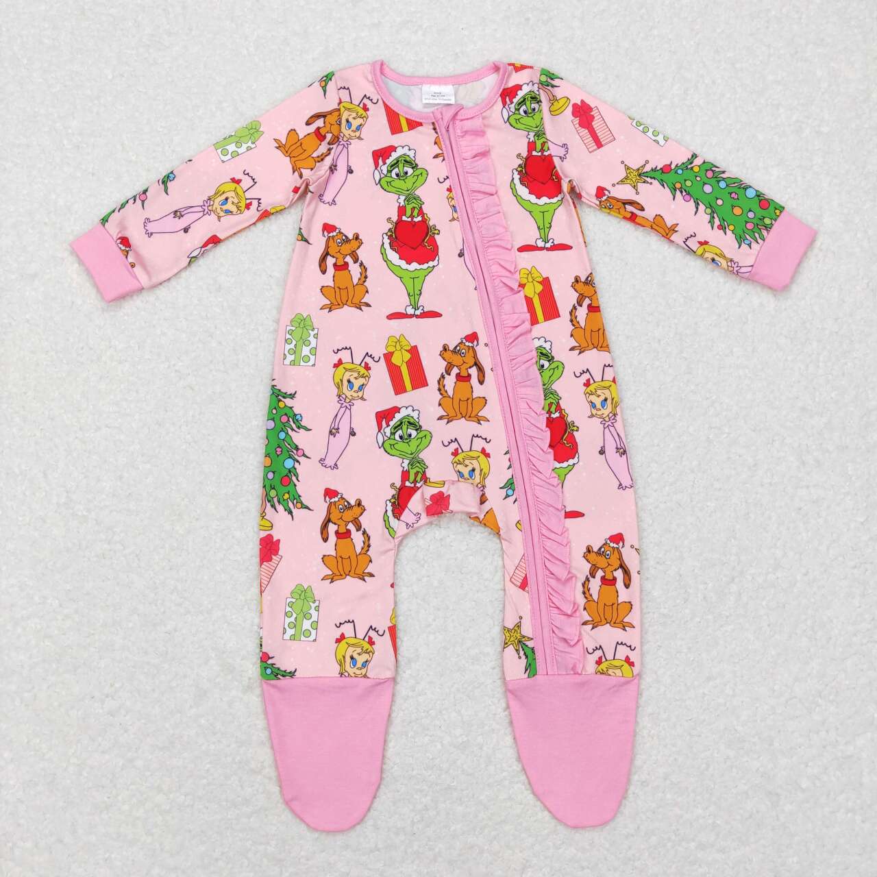 Baby Christmas Green Face Cartoon Footed Zip Romper