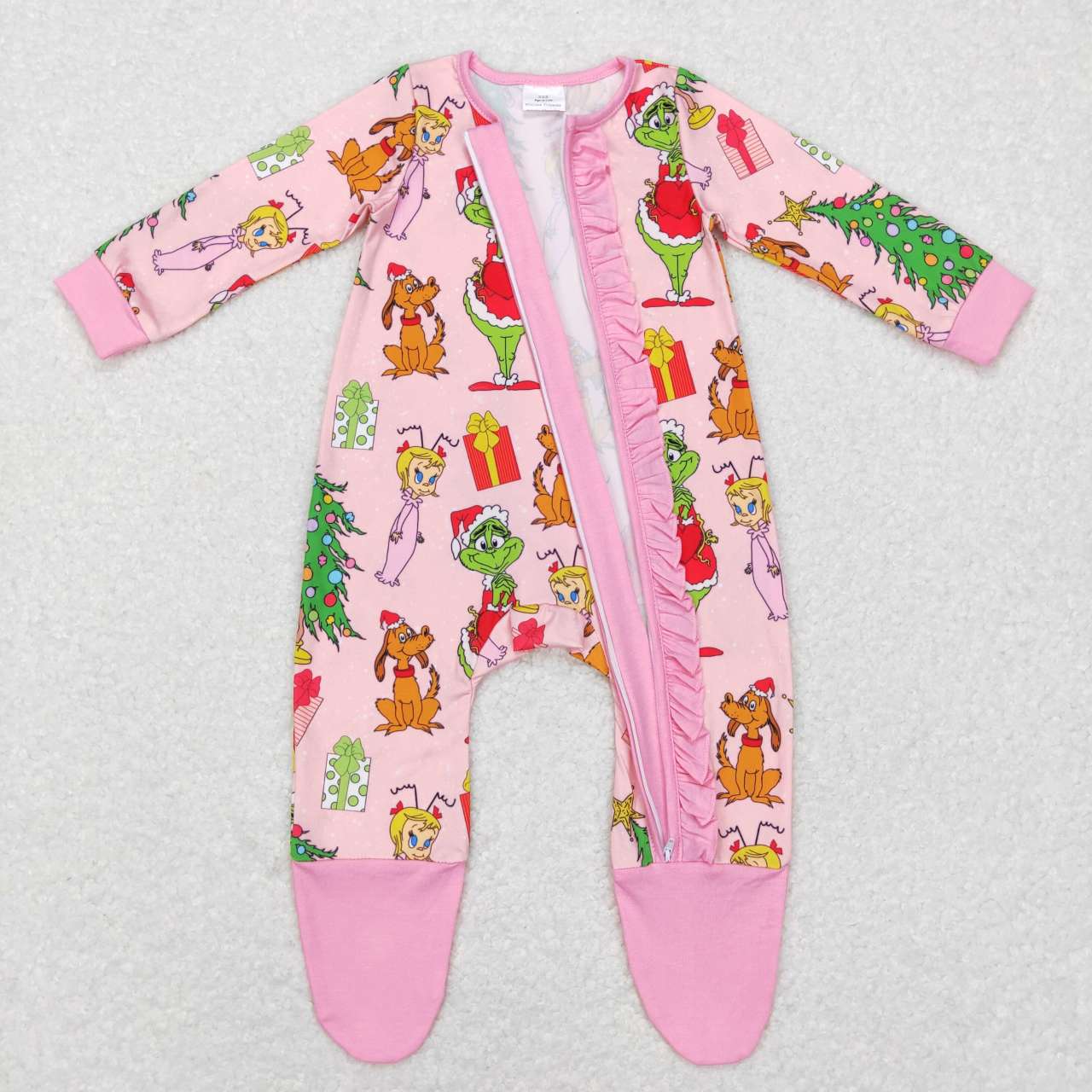 Baby Christmas Green Face Cartoon Footed Zip Romper