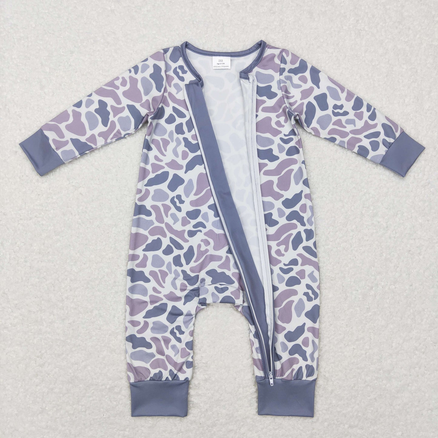 Baby Boys Grey Camo Long Sleeve Zippy Romper