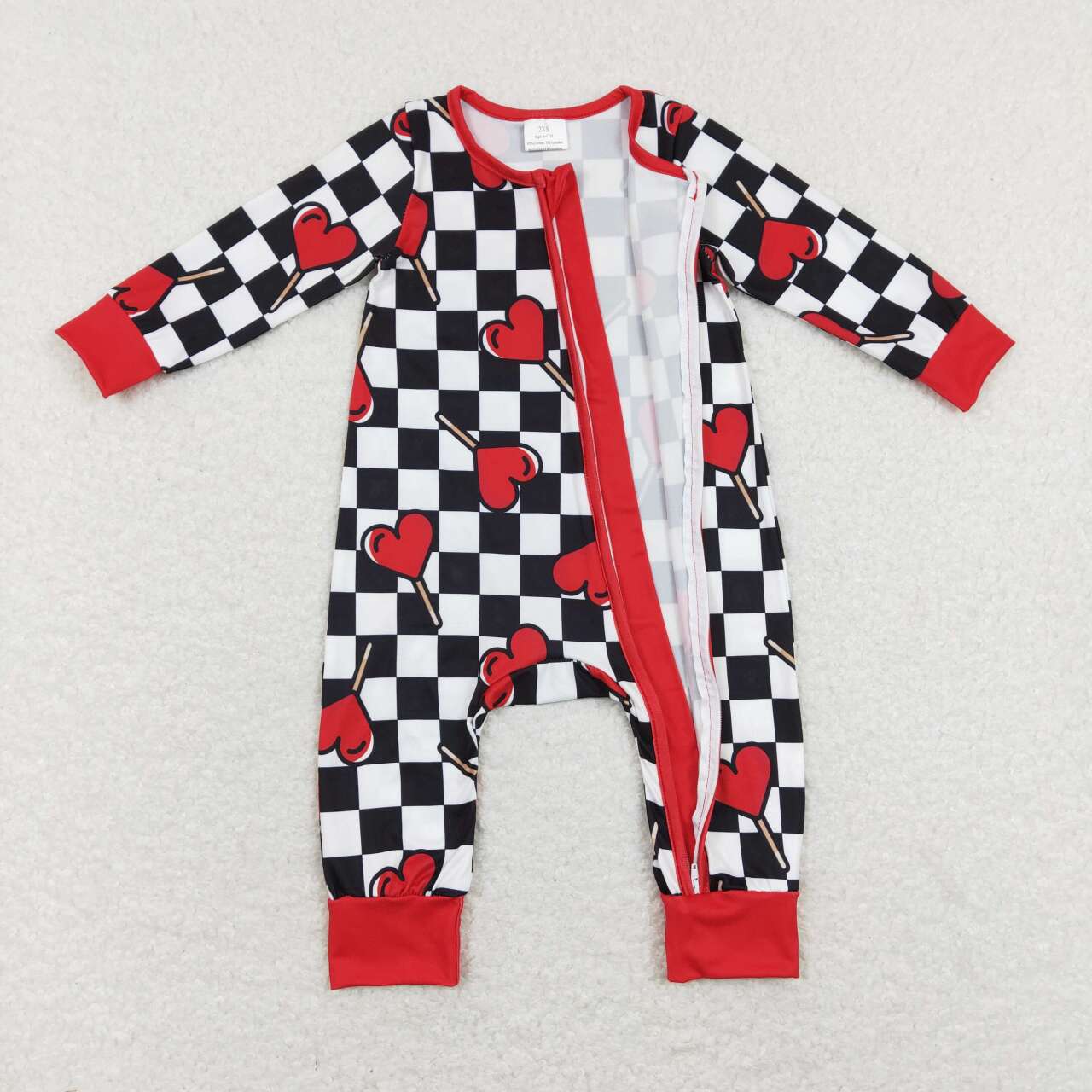 Sibling Baby Boys Valentine's Day Heart lollipop Checked Pajamas /Blanket