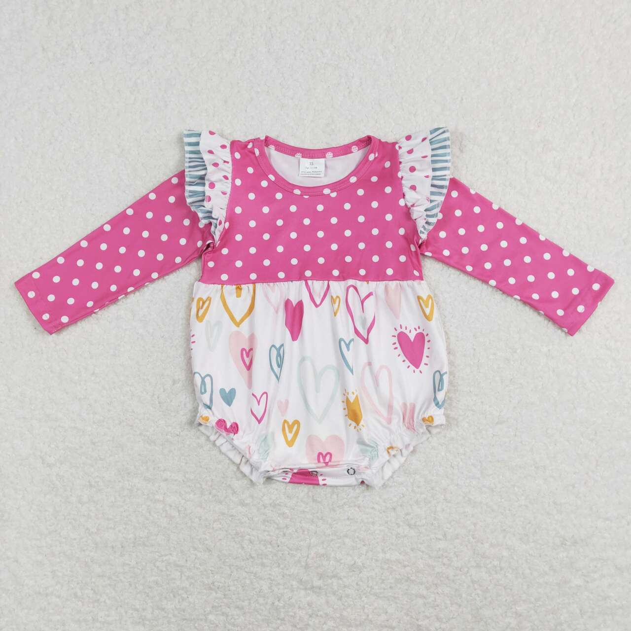 Baby Girls Valentines Pink Dots Long Sleeve Hearts Dress and Romper