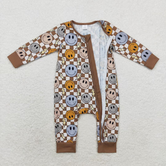 Newborn Baby Boys Happy Face Long Sleeve Bamboo Romper