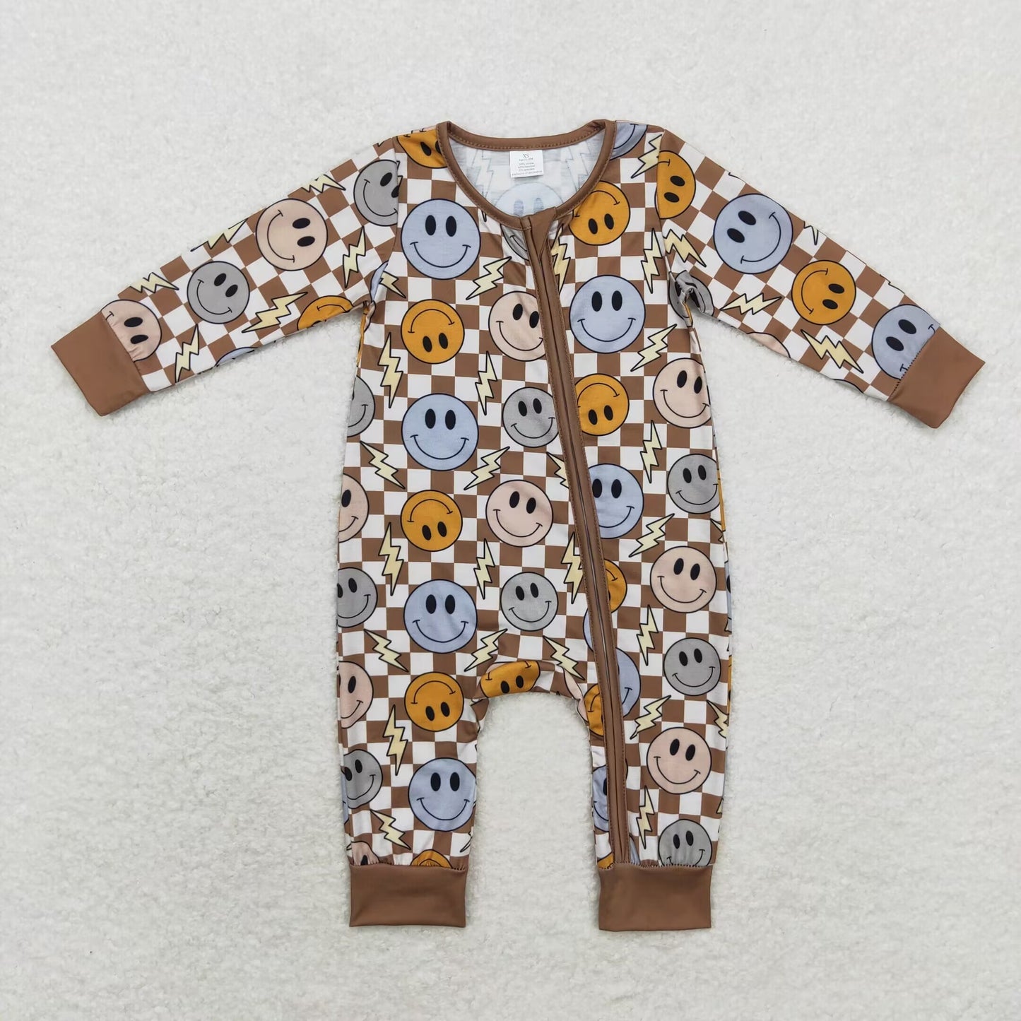 Newborn Baby Boys Happy Face Long Sleeve Bamboo Romper