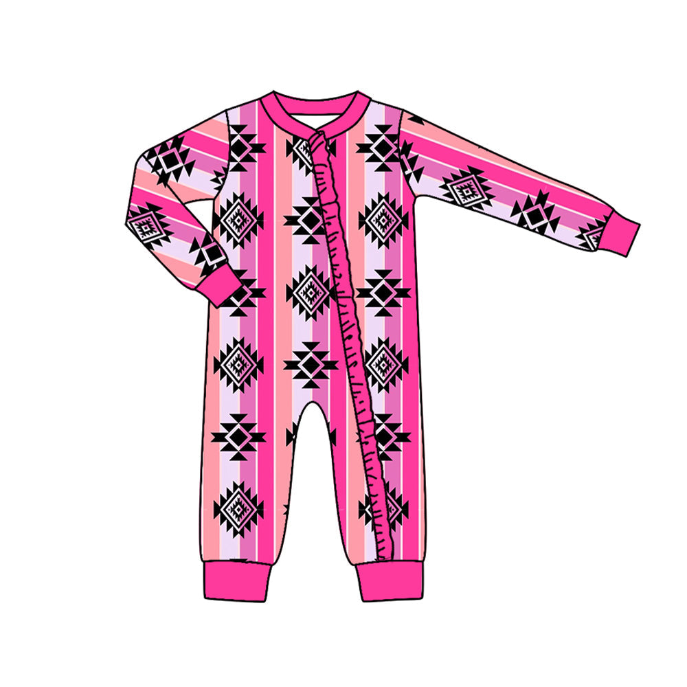 LR1048 Newborn Girls Hot Pink Aztec Romper Pre-order